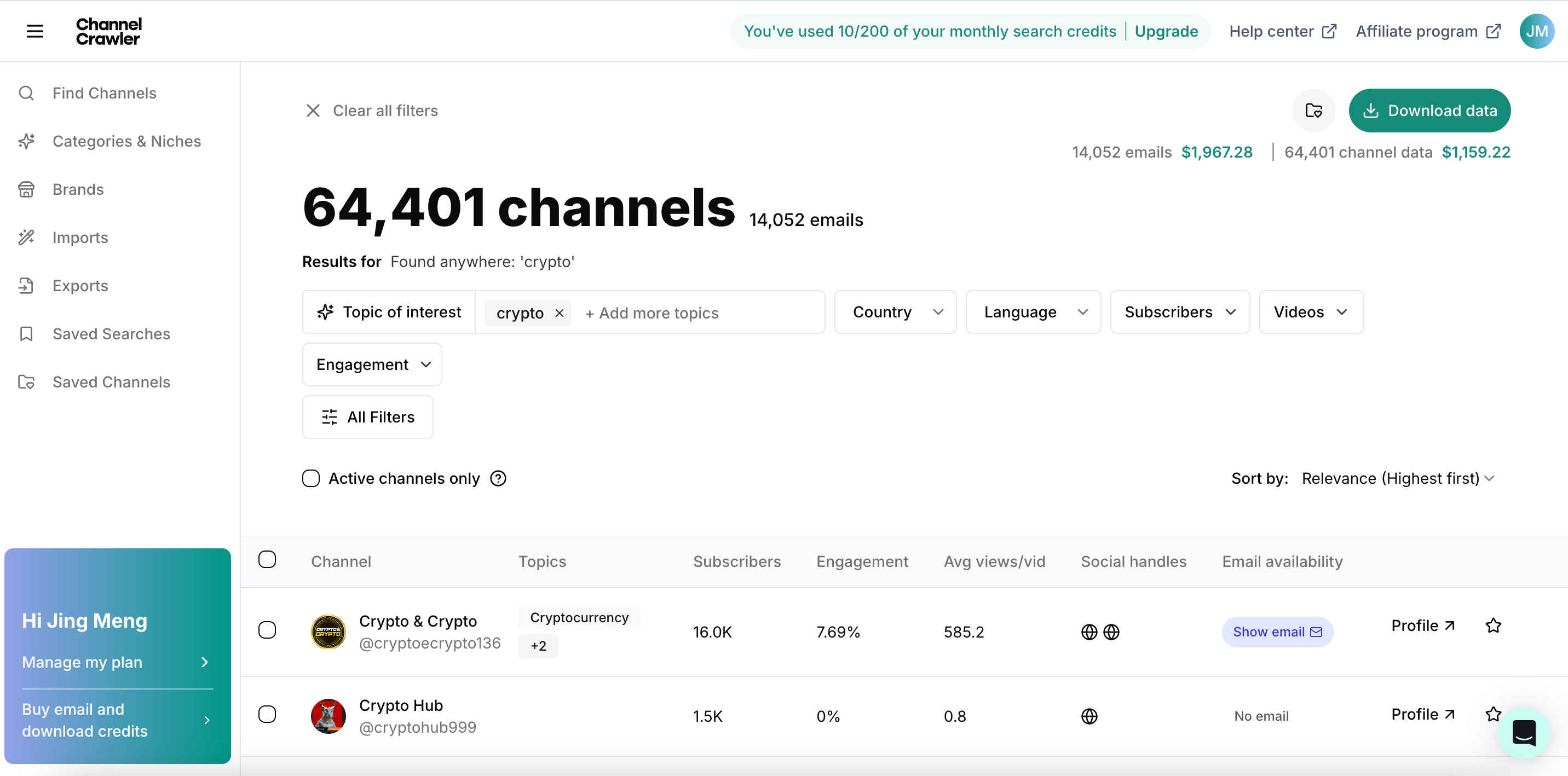ChannelCrawler feature screenshot